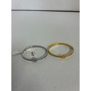Michael Kors MK Logo Pave Crystal Bangle Bracelet Set‎ Gold Silver Tone 2pc